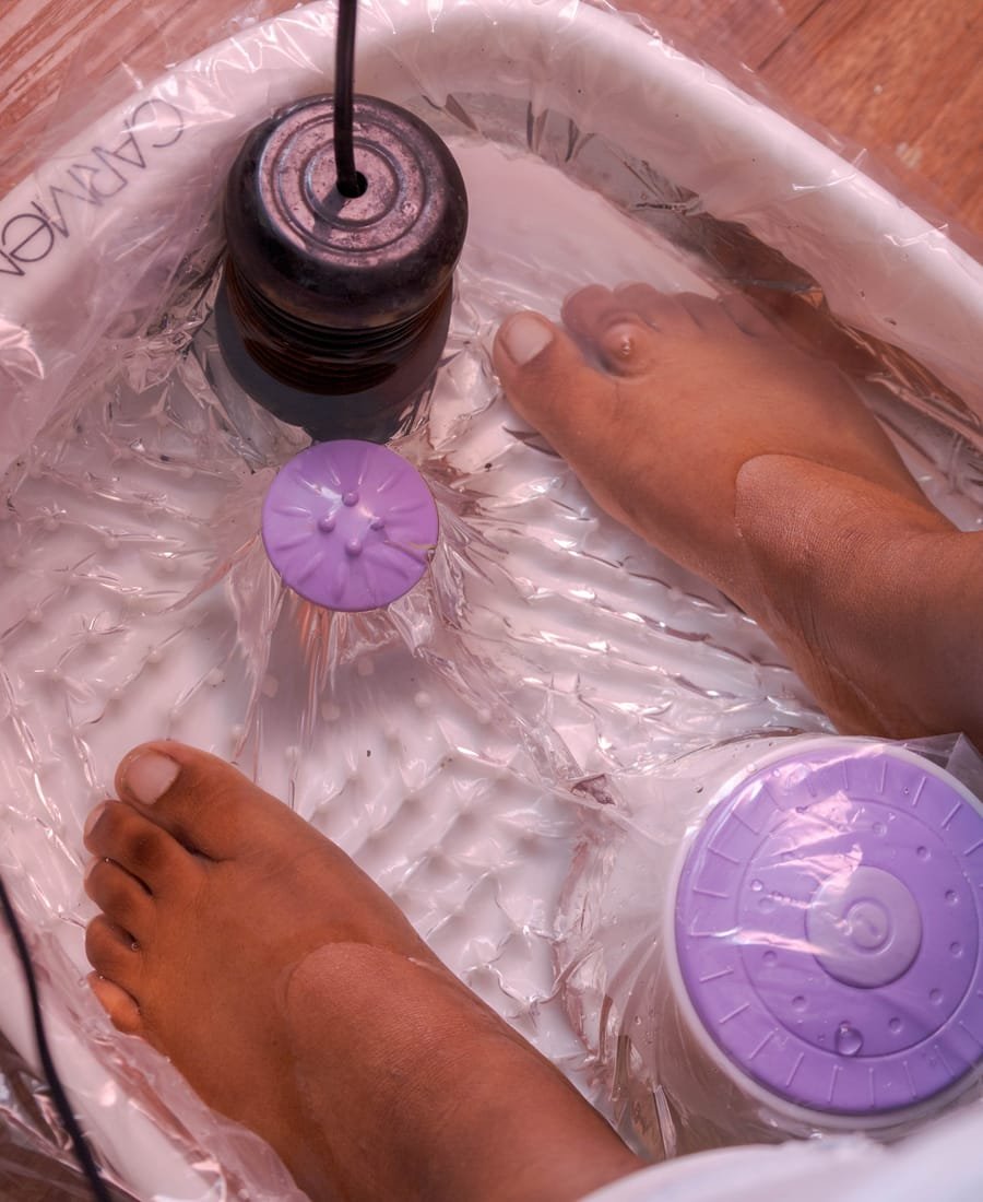 Ionic foot detox bath treatment at the spa
